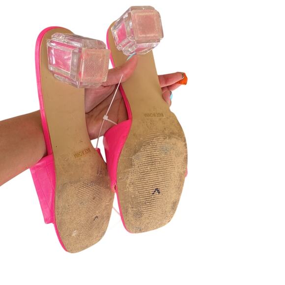 Camssoo Square Open Toe Clear Heels embossed print pink sandals Barbie size 9 - Picture 9 of 9